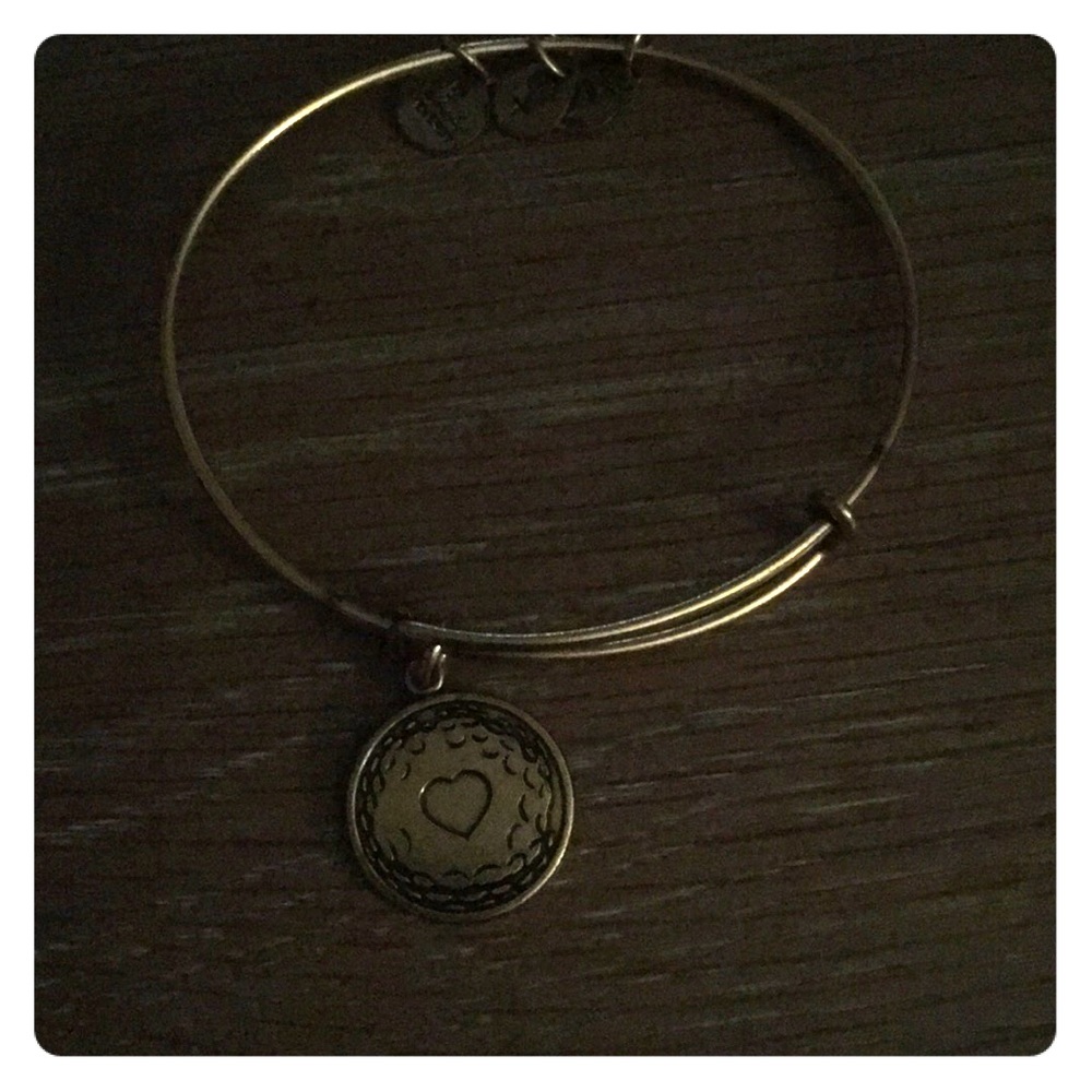 Alex and Ani golf ball with heart bangle in gold